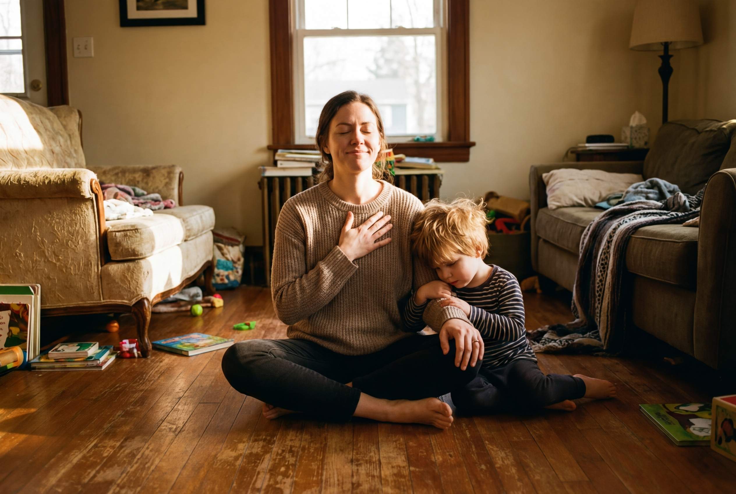 Eine Mutter und ihr Sohn nehmen sich einen kurzen Moment Auszeit.