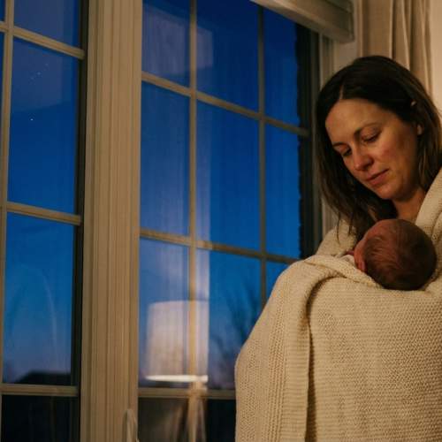 Eine Mutter trägt ihr Baby auf dem Arm.