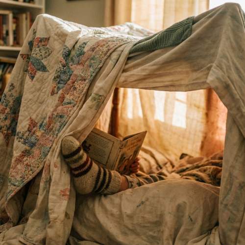 Rückzugsort für Kinder. Eine Höhle aus Kissen und Decken.