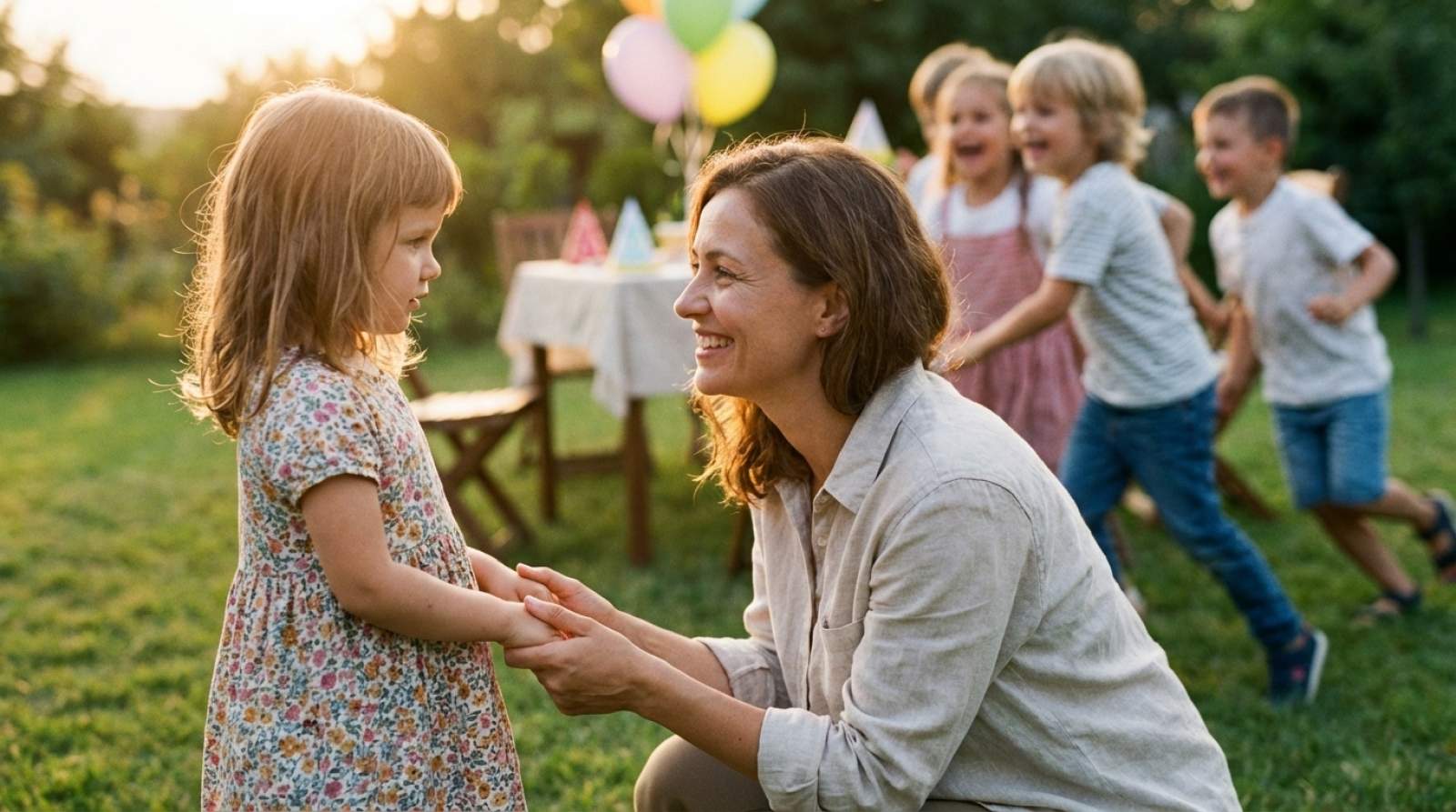 Eine Mutter hält die Hand eines Mädchen, das sich ausgeschlossen fühlt