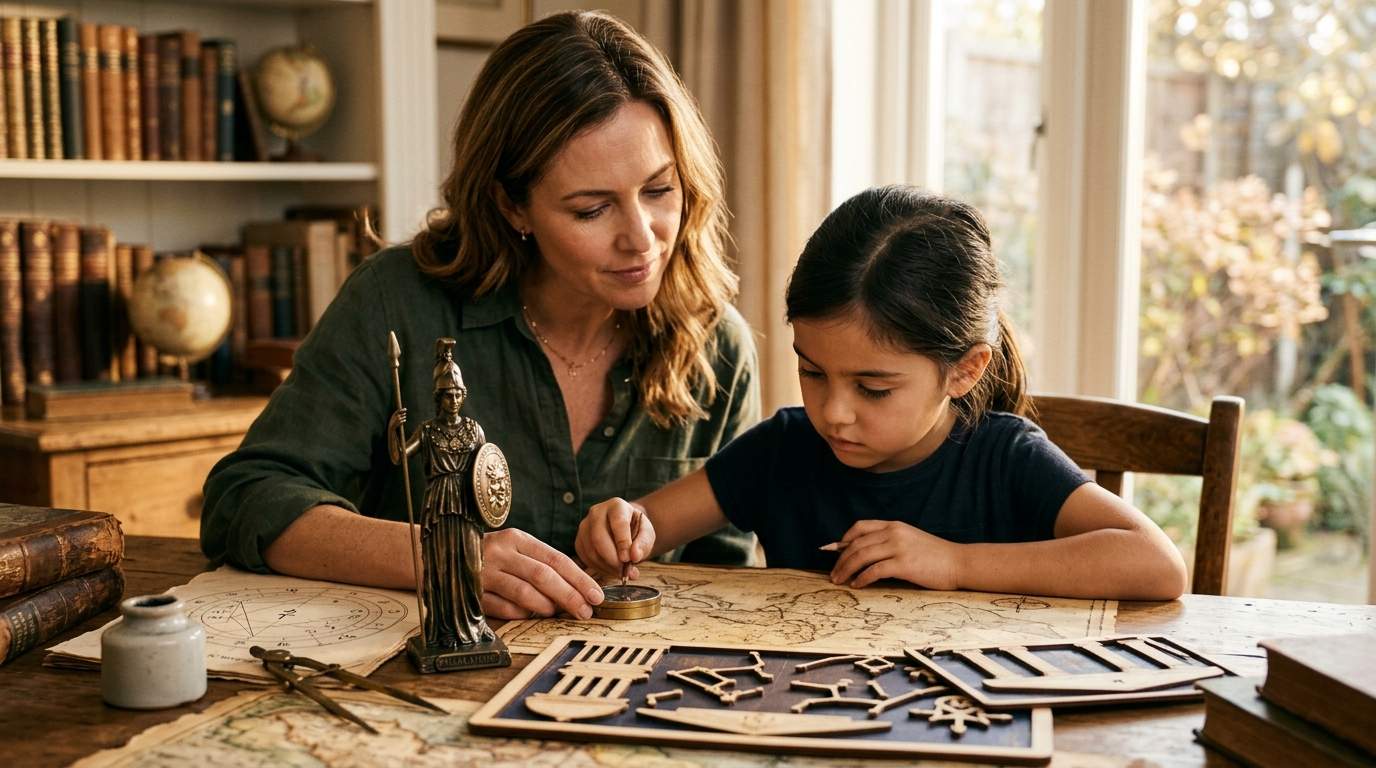 Eine Mutter schaut sich mit ihrer Tochter eine Sternenkarte an.